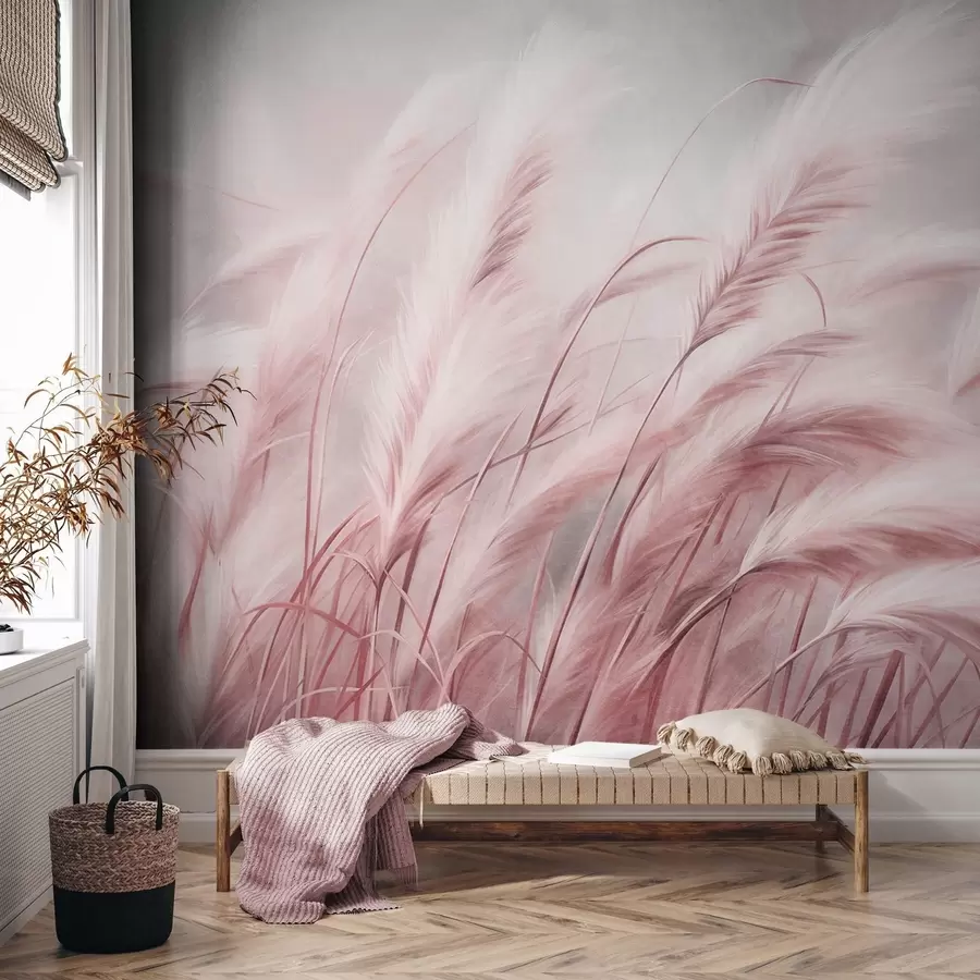 murais de parede Erva-da-pampa alta a balançar suavemente ao vento, num cenário suave e discreto, obra de arte com textura w09825v1