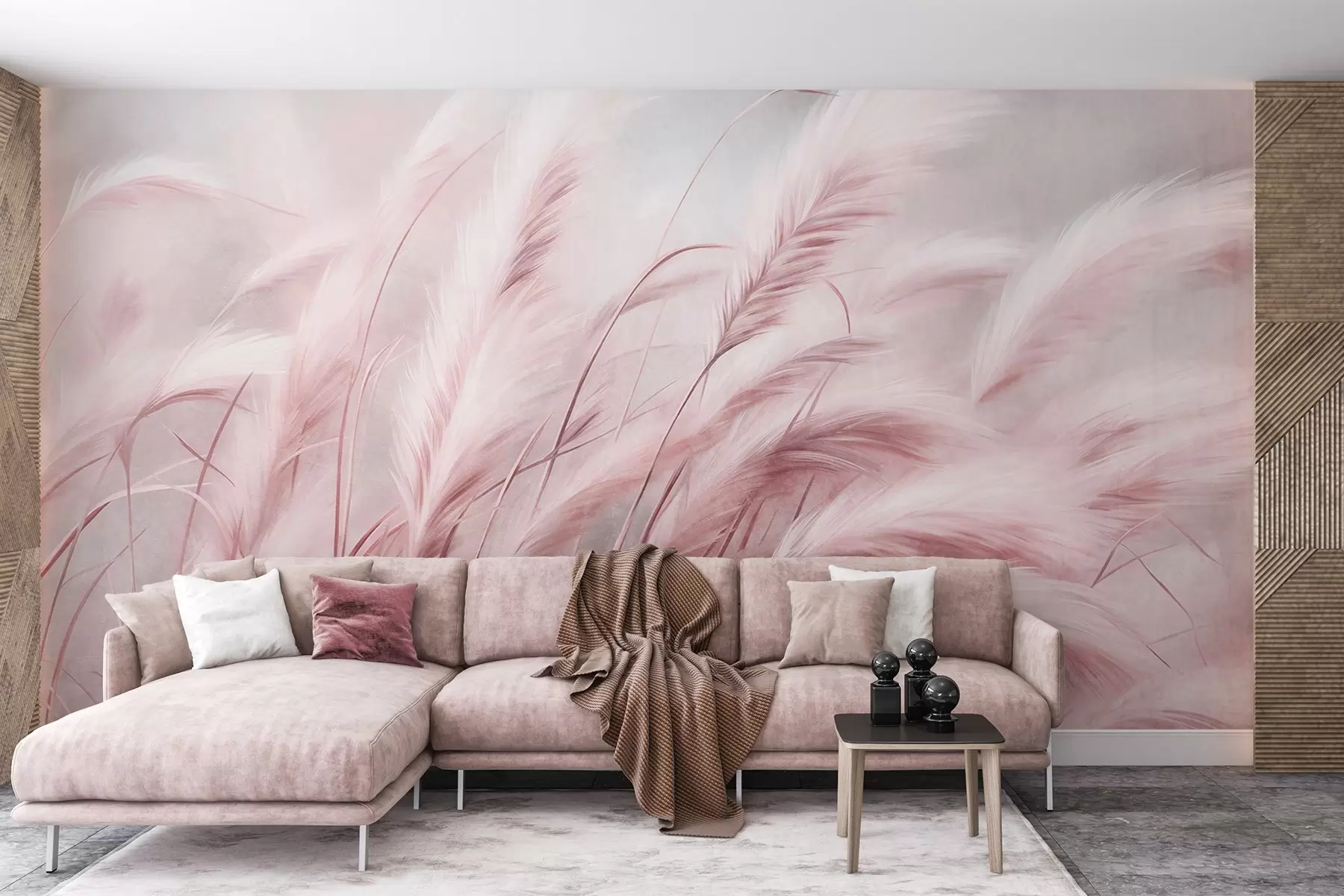 murais de parede Erva-da-pampa alta a balançar suavemente ao vento, num cenário suave e discreto, obra de arte com textura w09825v1