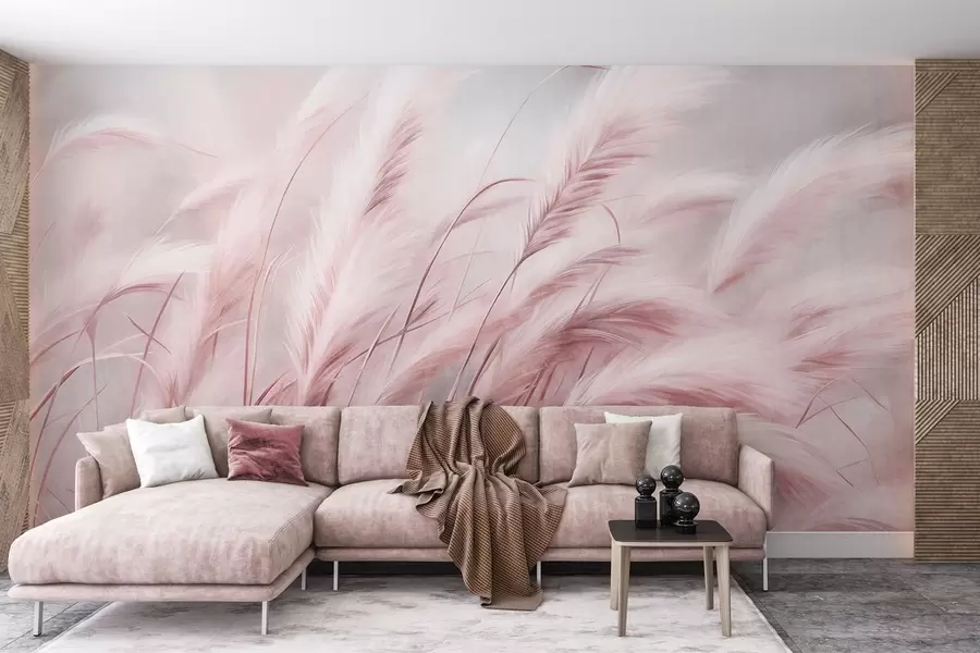 murais de parede Erva-da-pampa alta a balançar suavemente ao vento, num cenário suave e discreto, obra de arte com textura w09825v1
