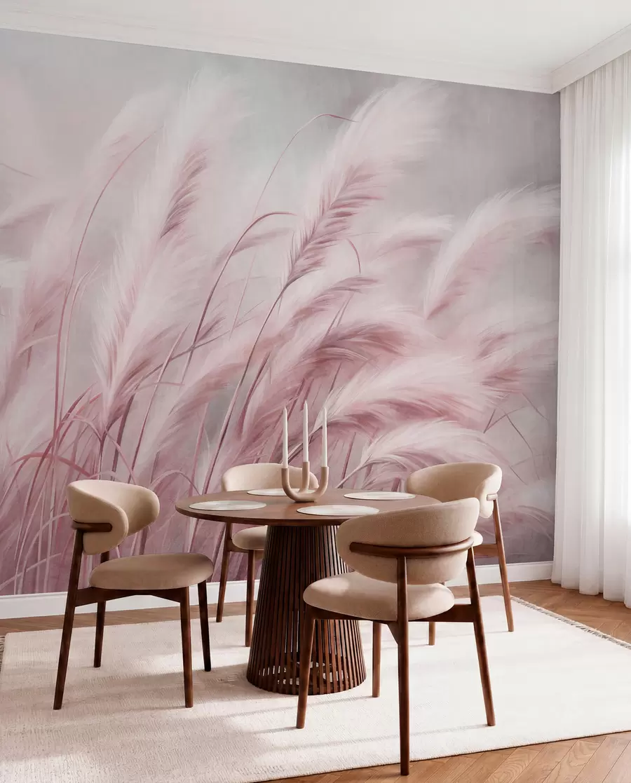 murais de parede Erva-da-pampa alta a balançar suavemente ao vento, num cenário suave e discreto, obra de arte com textura w09825v1
