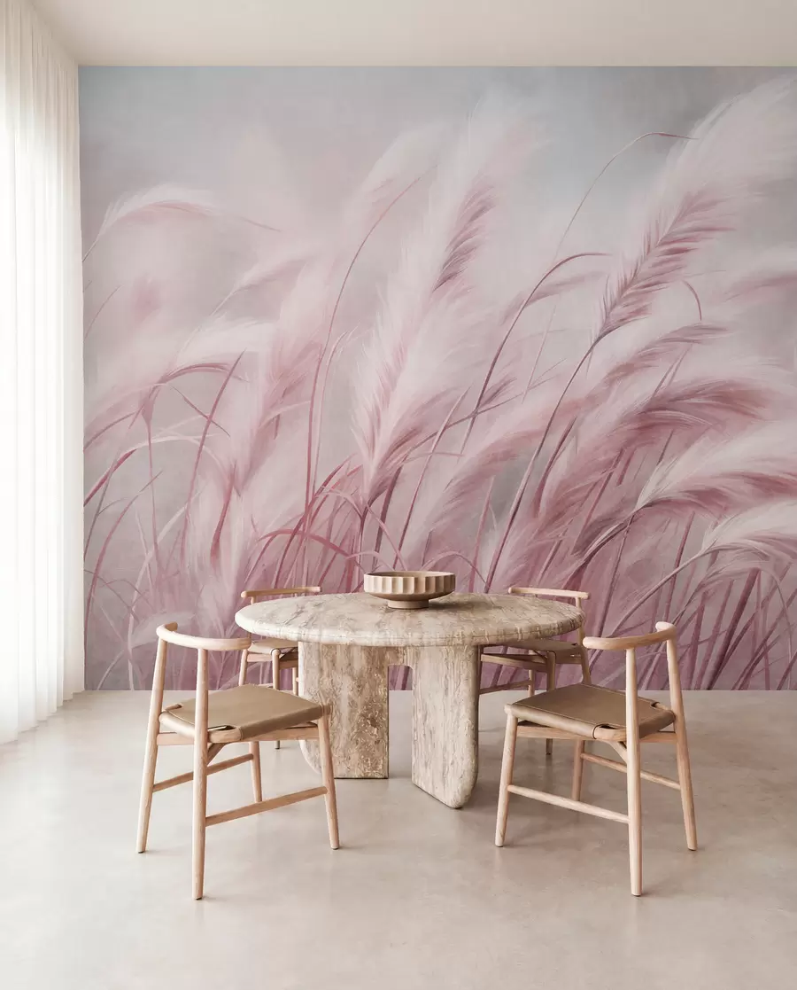 murais de parede Erva-da-pampa alta a balançar suavemente ao vento, num cenário suave e discreto, obra de arte com textura w09825v1