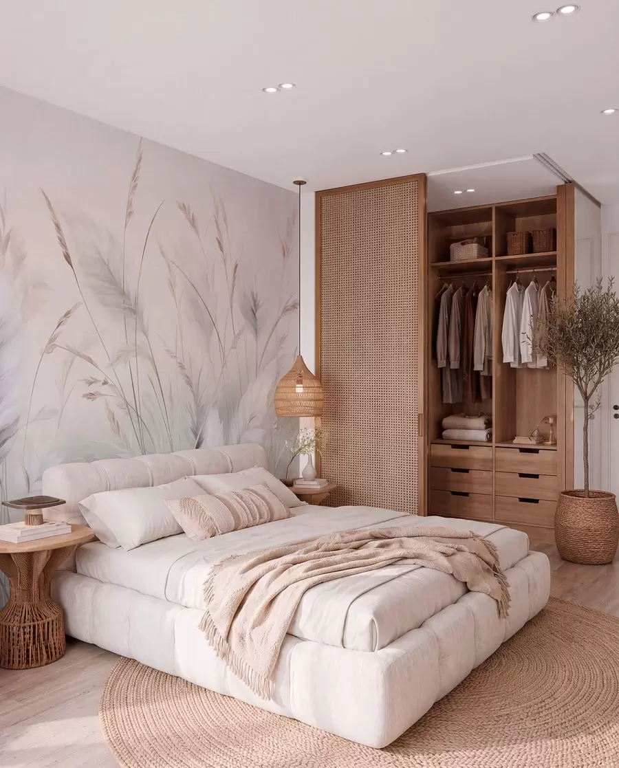 murais de parede Ervas altas e esvoaçantes balançam suavemente contra um fundo suave e discreto, uma delicada obra de arte natural w09831