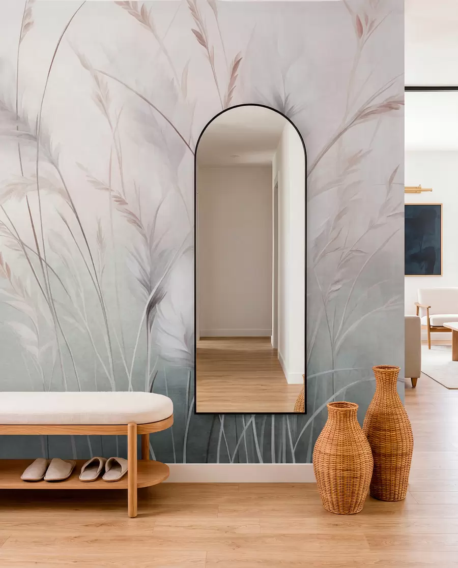 murais de parede Ervas altas e esvoaçantes balançam suavemente contra um fundo suave e discreto, uma delicada obra de arte natural w09831