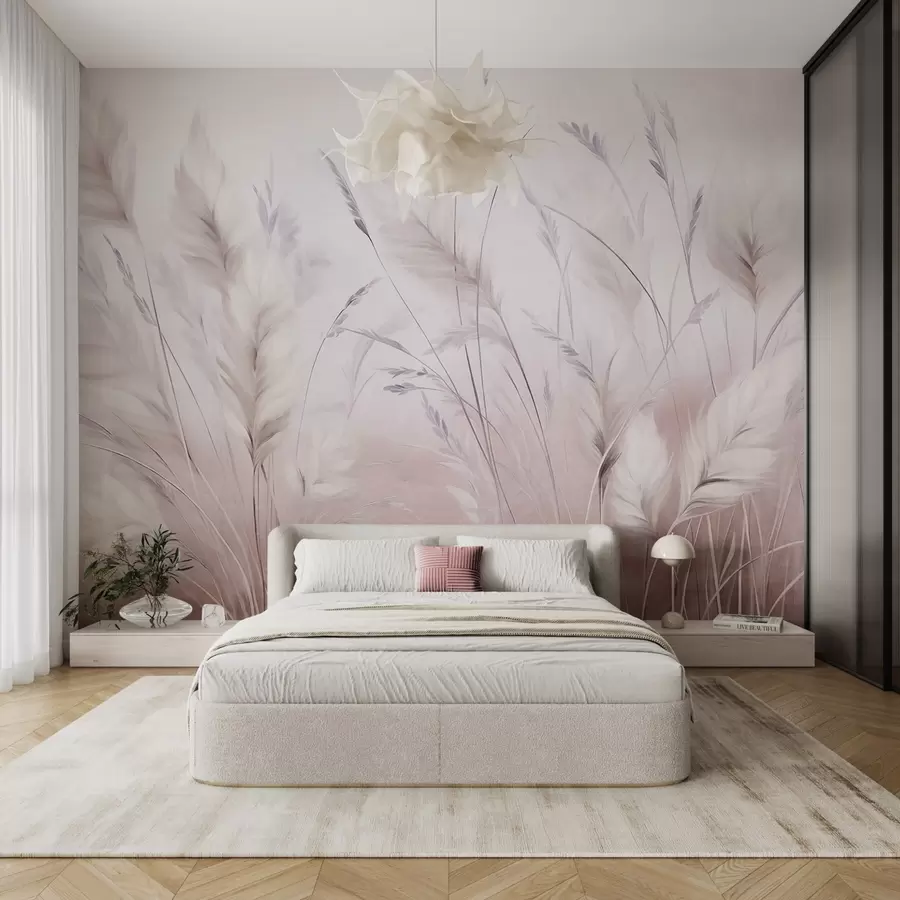 murais de parede Ervas altas e esvoaçantes balançam suavemente contra um fundo suave e discreto, uma delicada obra de arte natural w09831v1