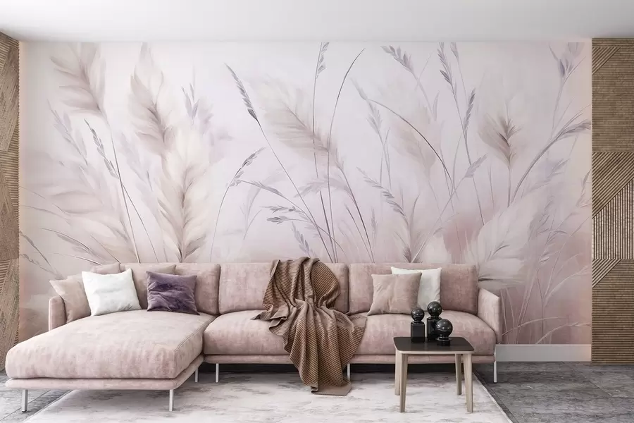 murais de parede Ervas altas e esvoaçantes balançam suavemente contra um fundo suave e discreto, uma delicada obra de arte natural w09831v1