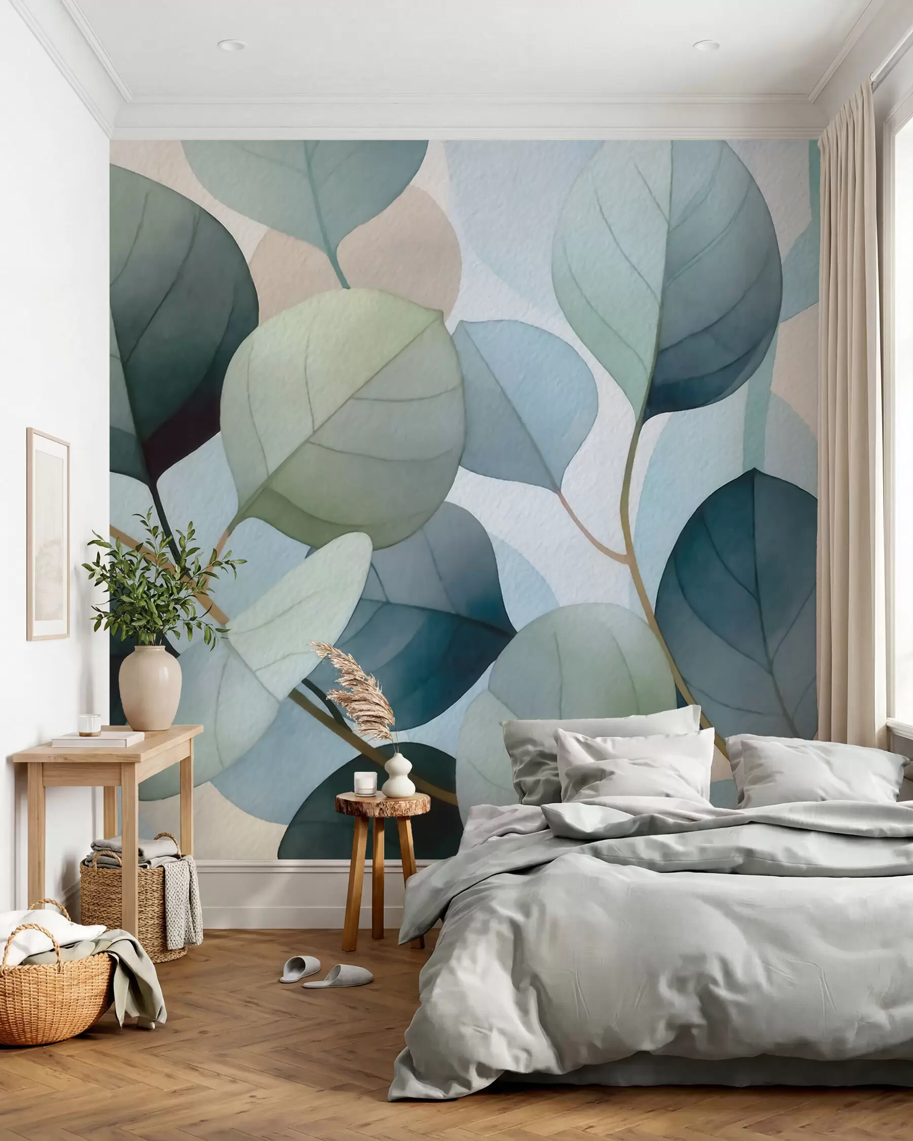 murais de parede Folhas de eucalipto pintadas em aquarela delicada w09927