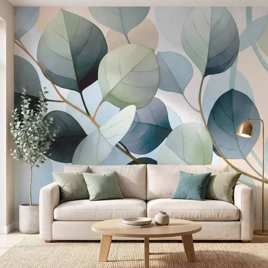 murais de parede Folhas de eucalipto pintadas em aquarela delicada w09927