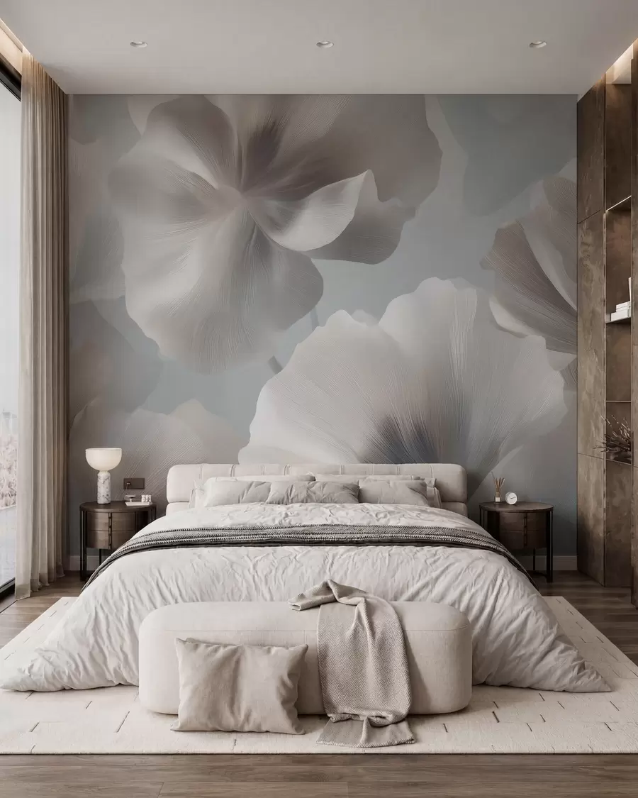 murais de parede Pétalas de flores de seda volumosas em tons suaves de pastel w09928
