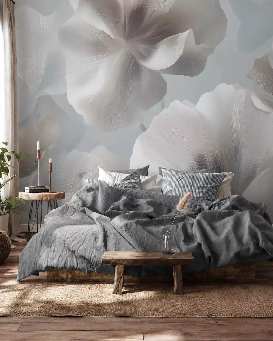 murais de parede Pétalas de flores de seda volumosas em tons suaves de pastel w09928