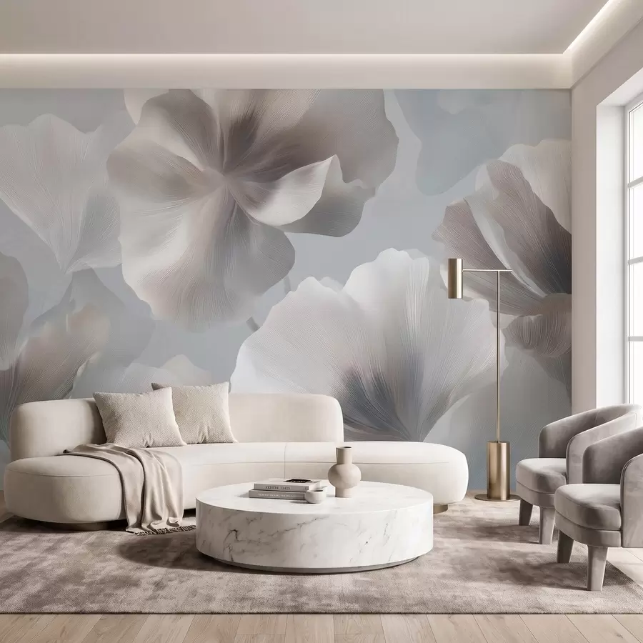 murais de parede Pétalas de flores de seda volumosas em tons suaves de pastel w09928