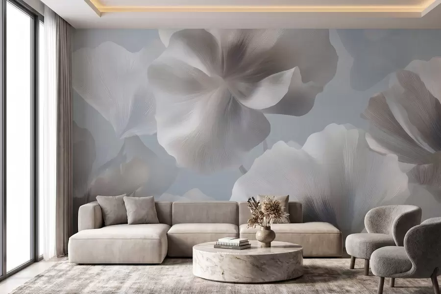 murais de parede Pétalas de flores de seda volumosas em tons suaves de pastel w09928
