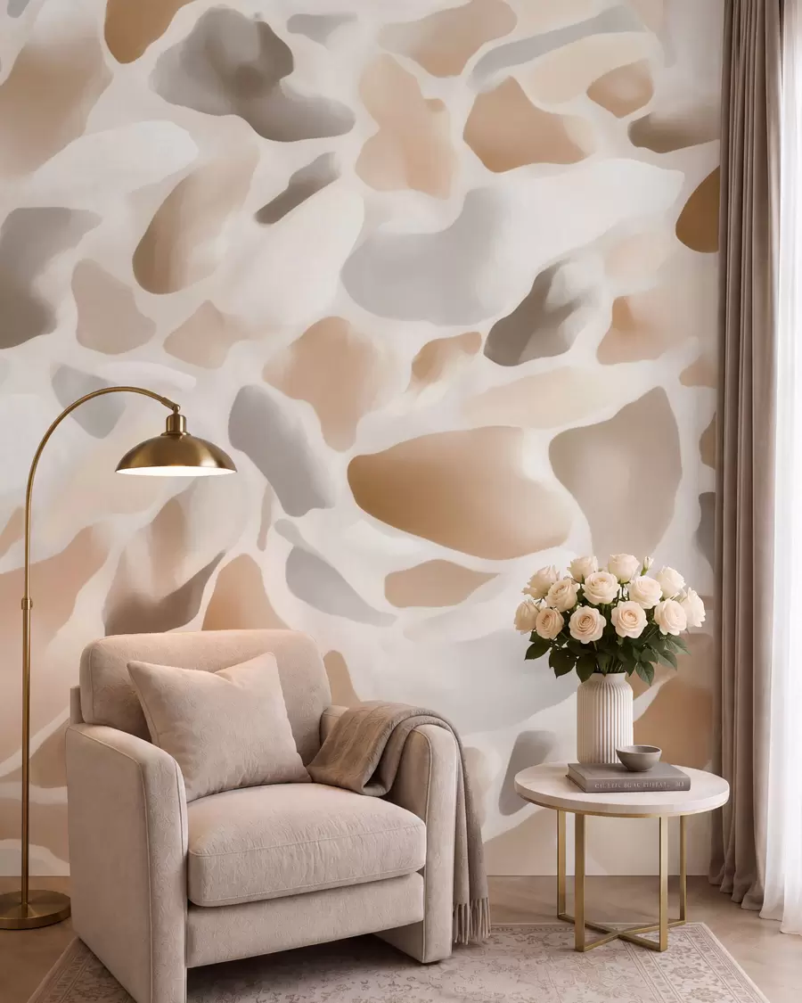 murais de parede Textura abstrata de terrazzo natural em tons claros w09933