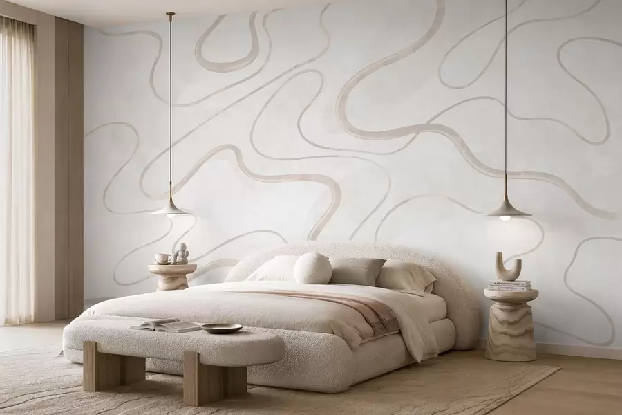 murais de parede Linhas abstratas e fluidas sobre um fundo claro w05726
