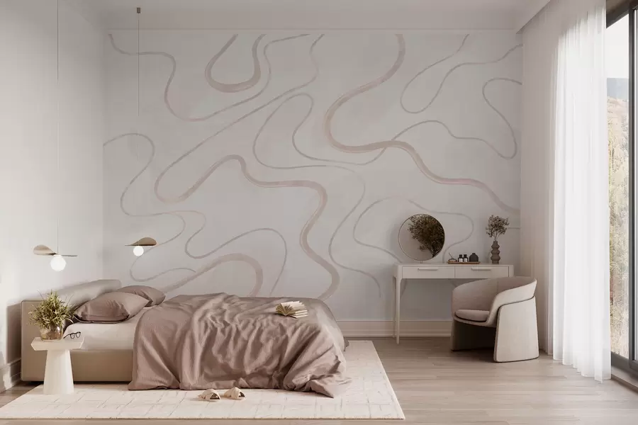 murais de parede Linhas abstratas e fluidas sobre um fundo claro w05726
