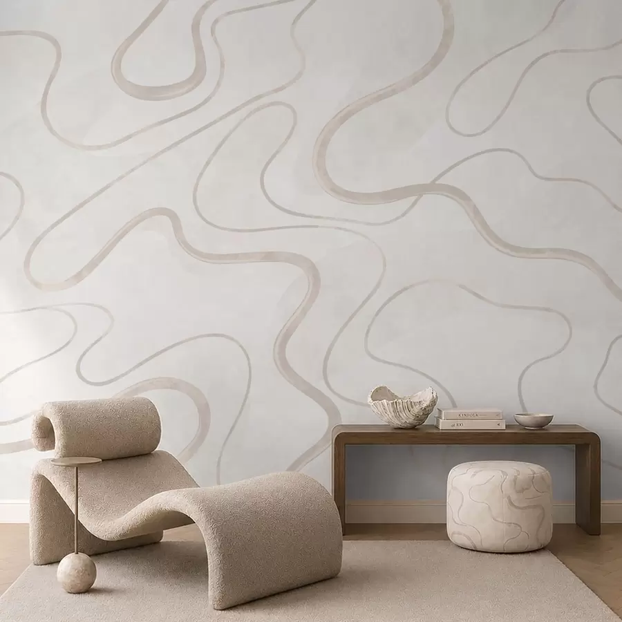 murais de parede Linhas abstratas e fluidas sobre um fundo claro w05726