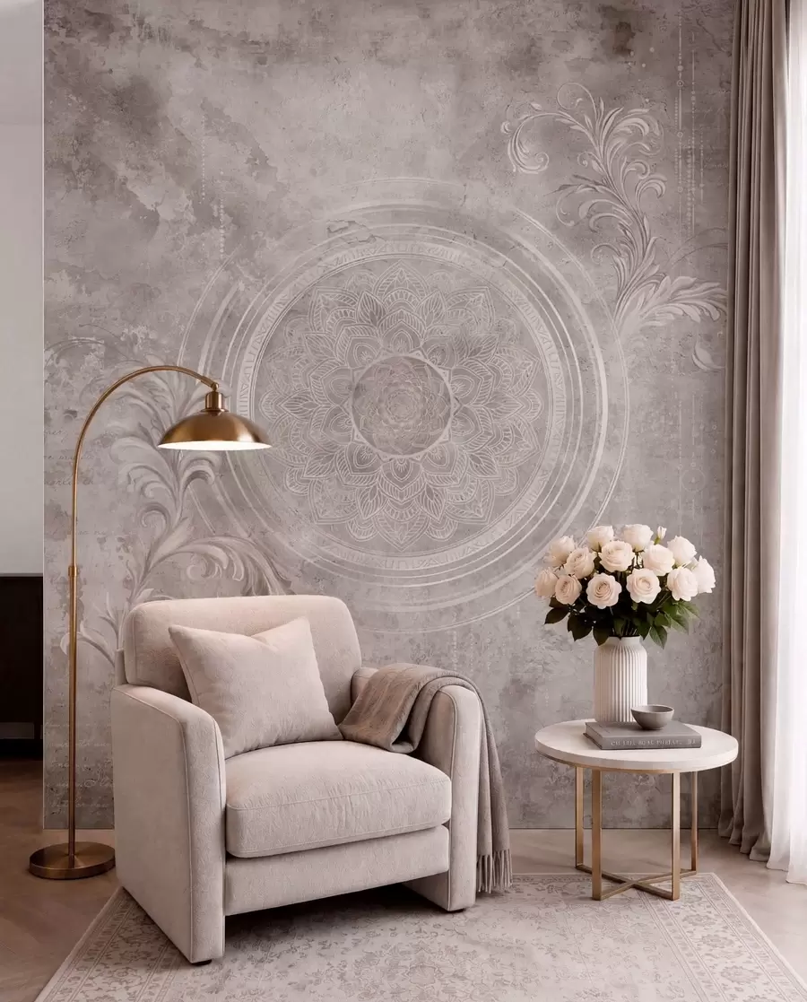 murais de parede Padrão circular ornamental sobre um fundo texturado w05727