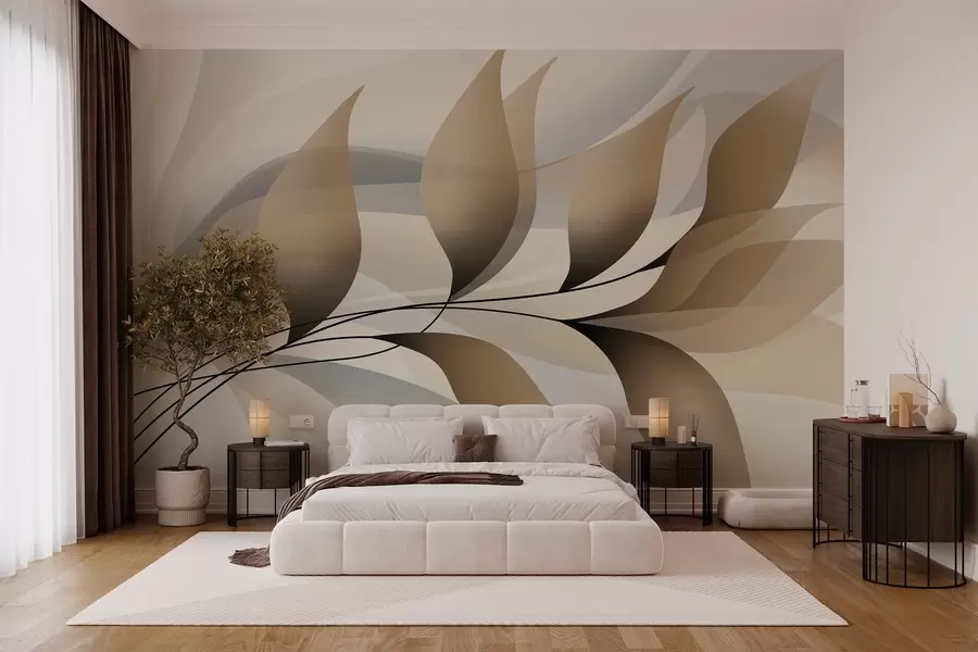murais de parede um ramo elegante com folhas bege  w05660