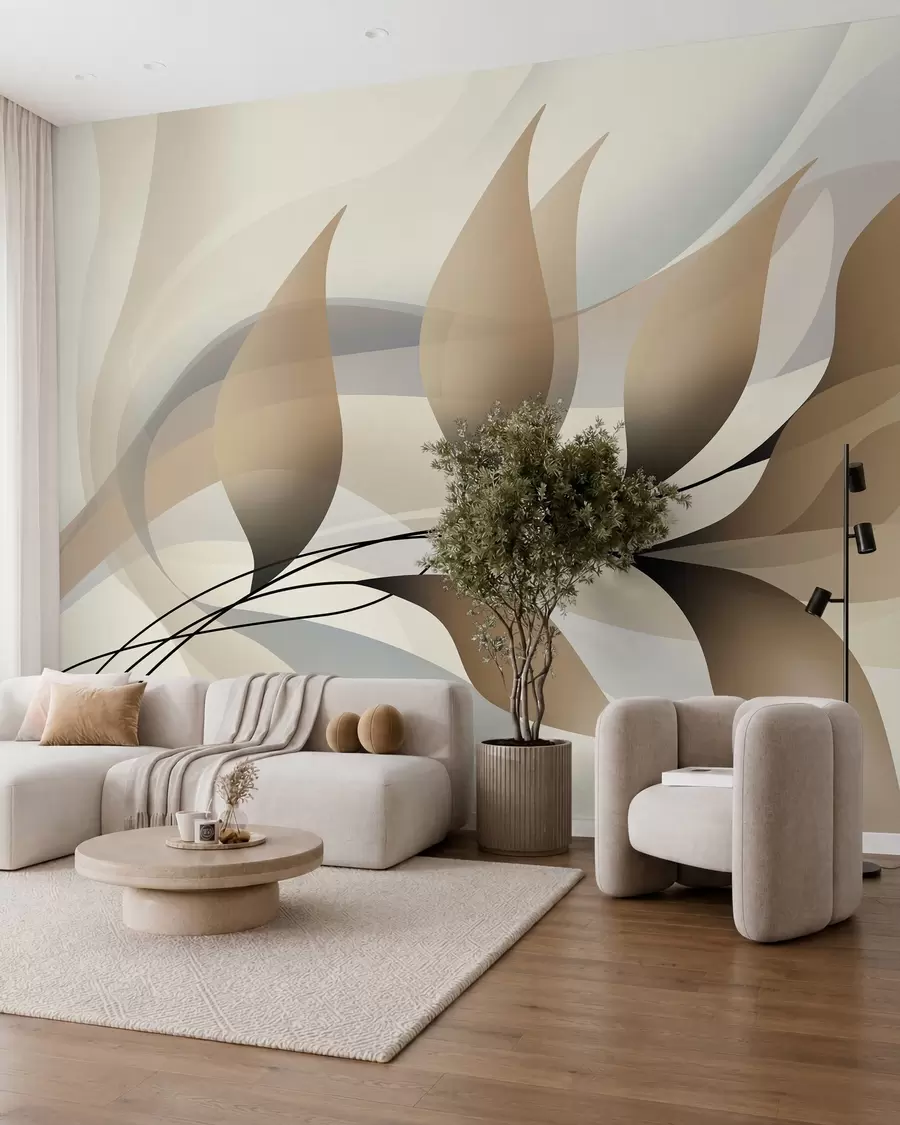murais de parede um ramo elegante com folhas bege  w05660