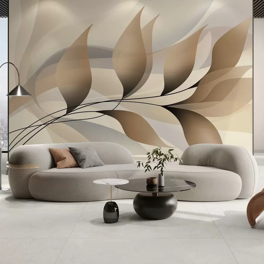 murais de parede um ramo elegante com folhas bege  w05660