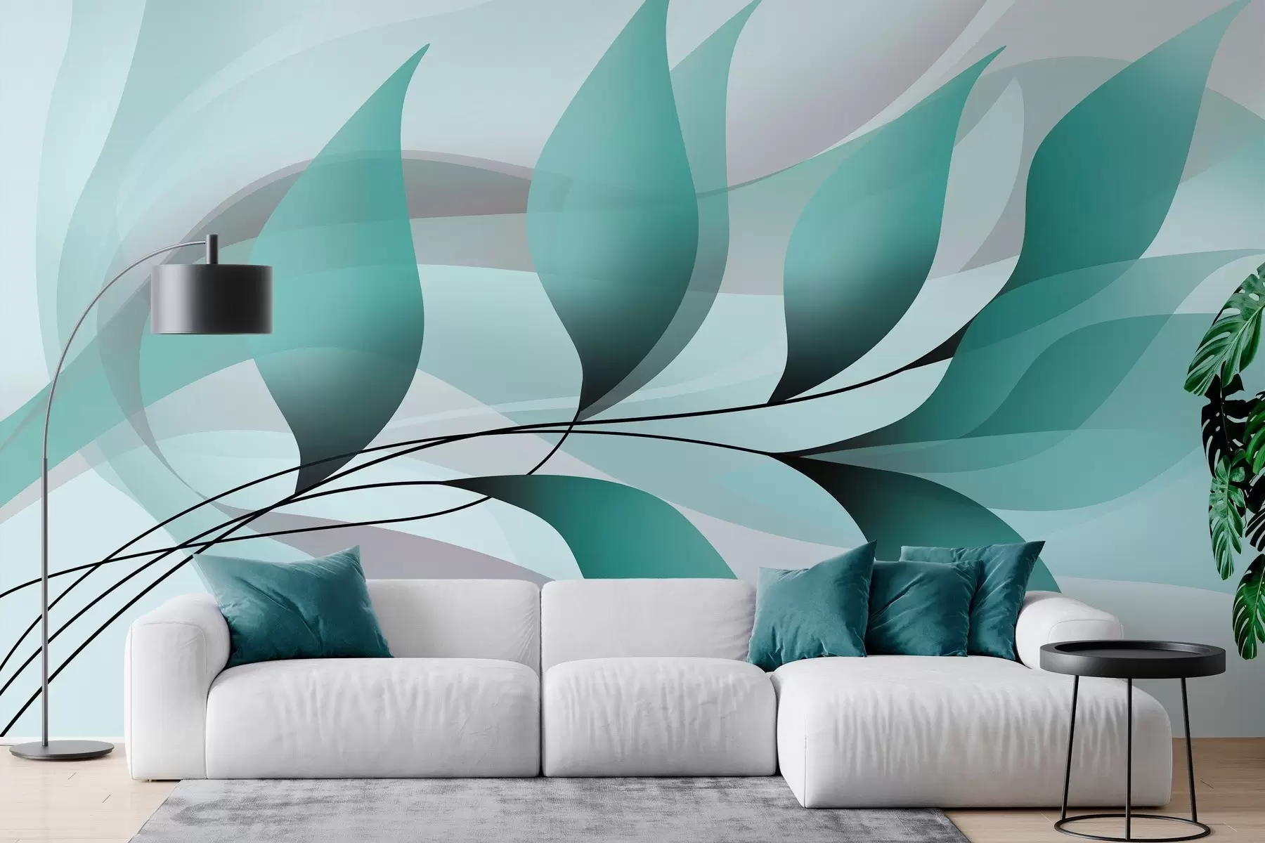 murais de parede um ramo elegante com folhas turquesa  w05660v1