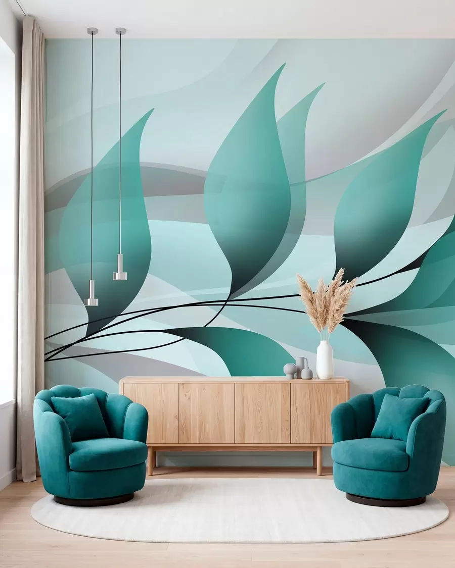 murais de parede um ramo elegante com folhas turquesa  w05660v1