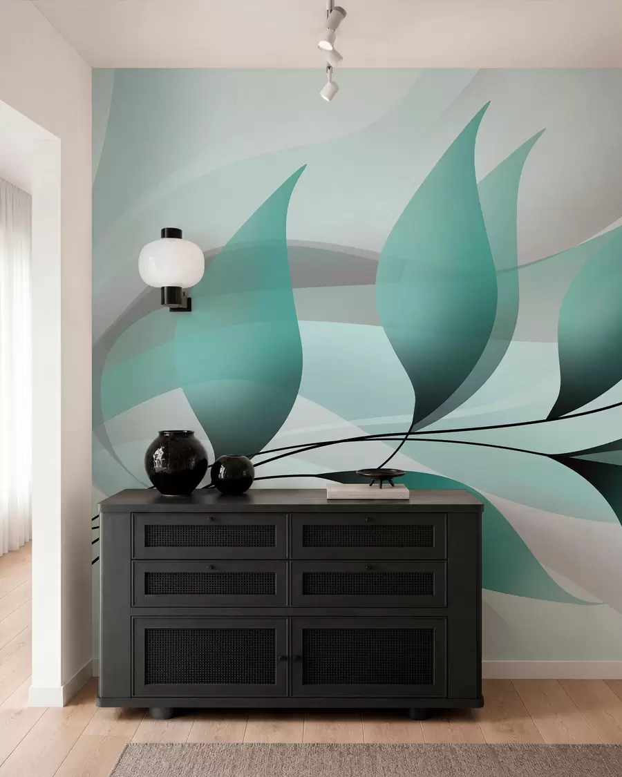 murais de parede um ramo elegante com folhas turquesa  w05660v1