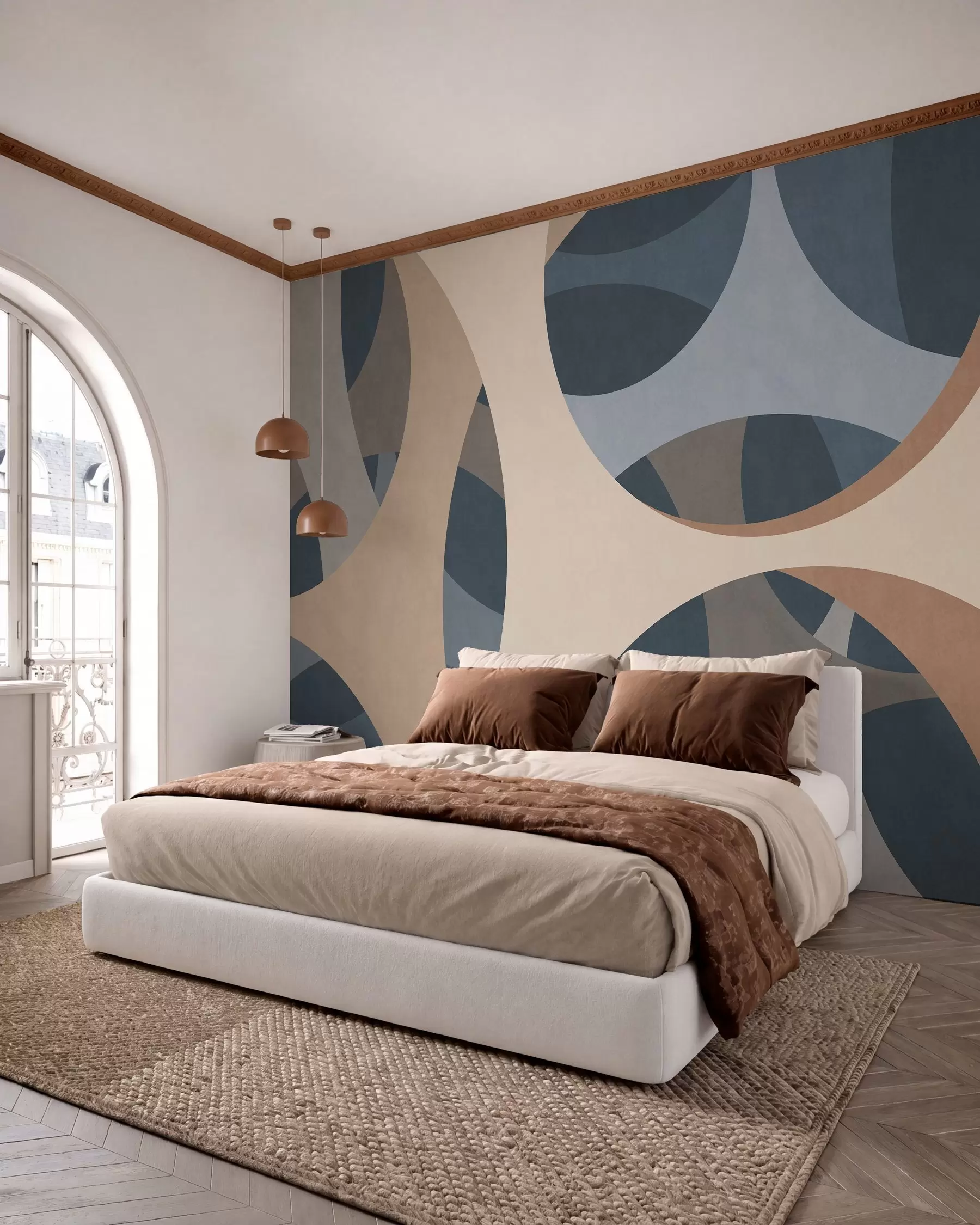murais de parede abstração textural contemporânea em tons de azul e bege w05751