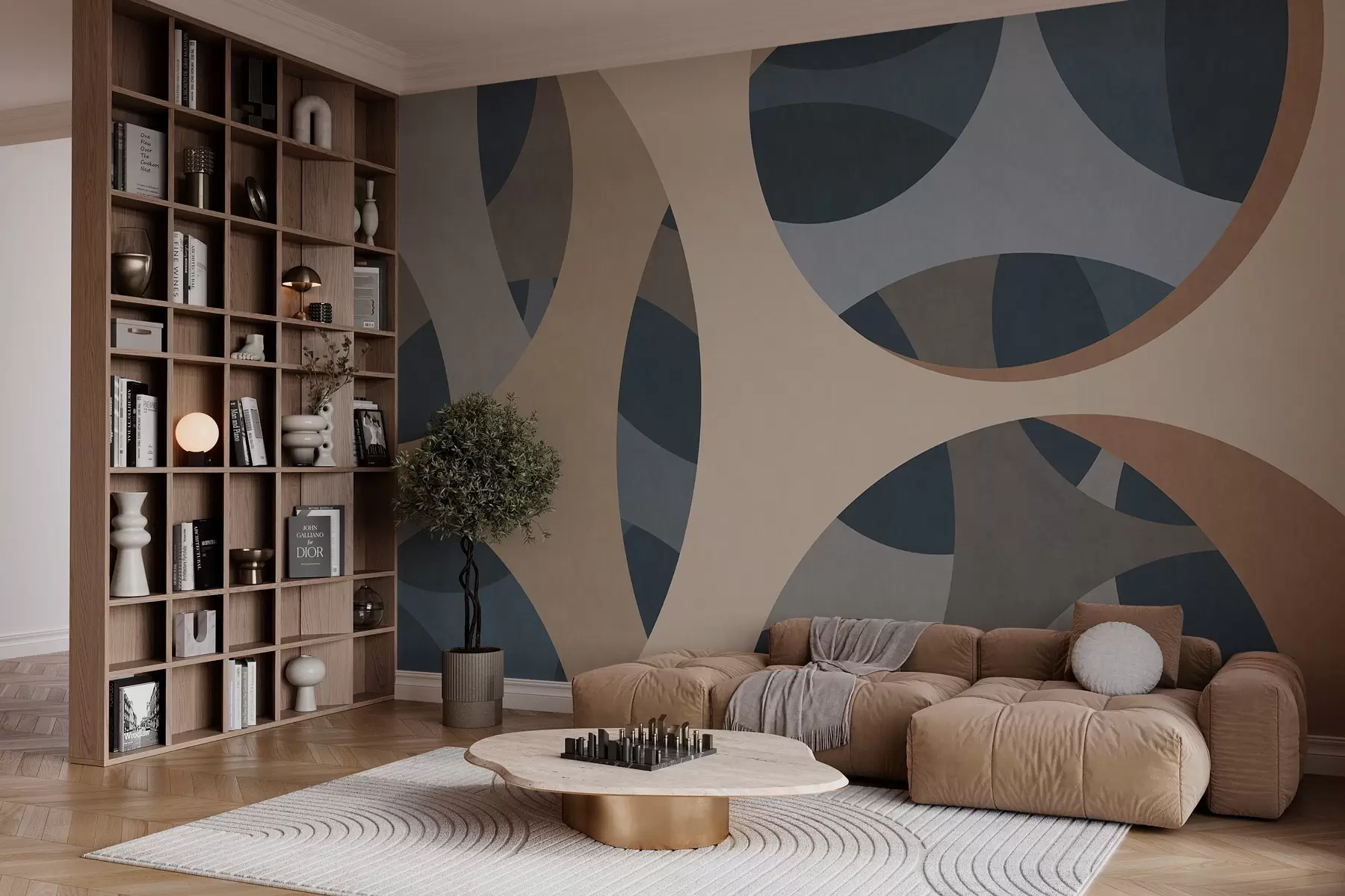murais de parede abstração textural contemporânea em tons de azul e bege w05751