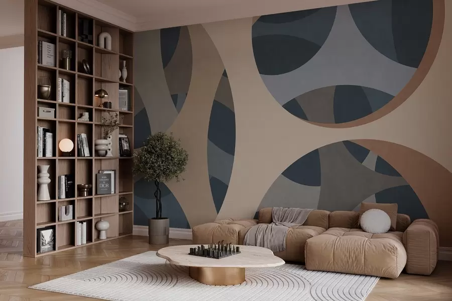 murais de parede abstração textural contemporânea em tons de azul e bege w05751