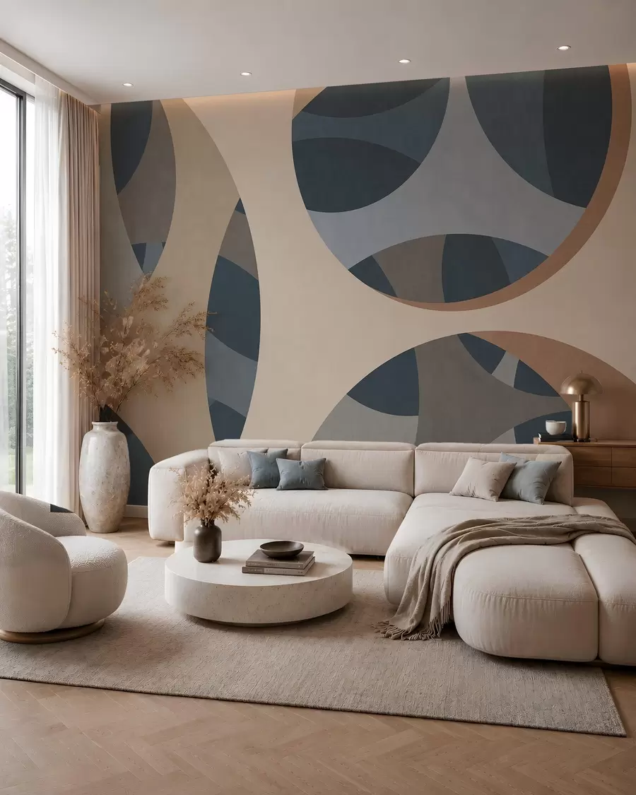 murais de parede abstração textural contemporânea em tons de azul e bege w05751