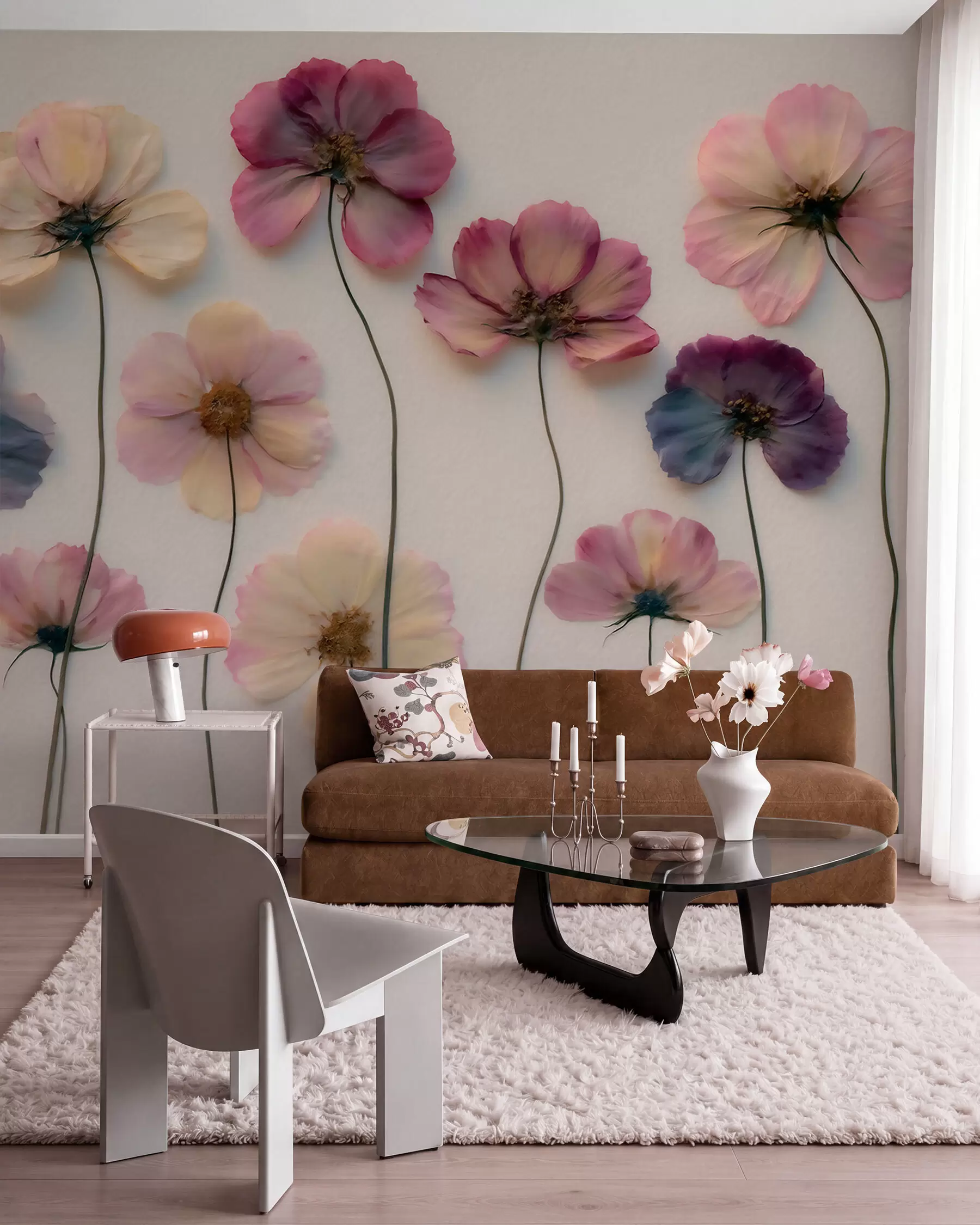 murais de parede Composição de herbário com efeito de flores prensadas e textura 3D w09911