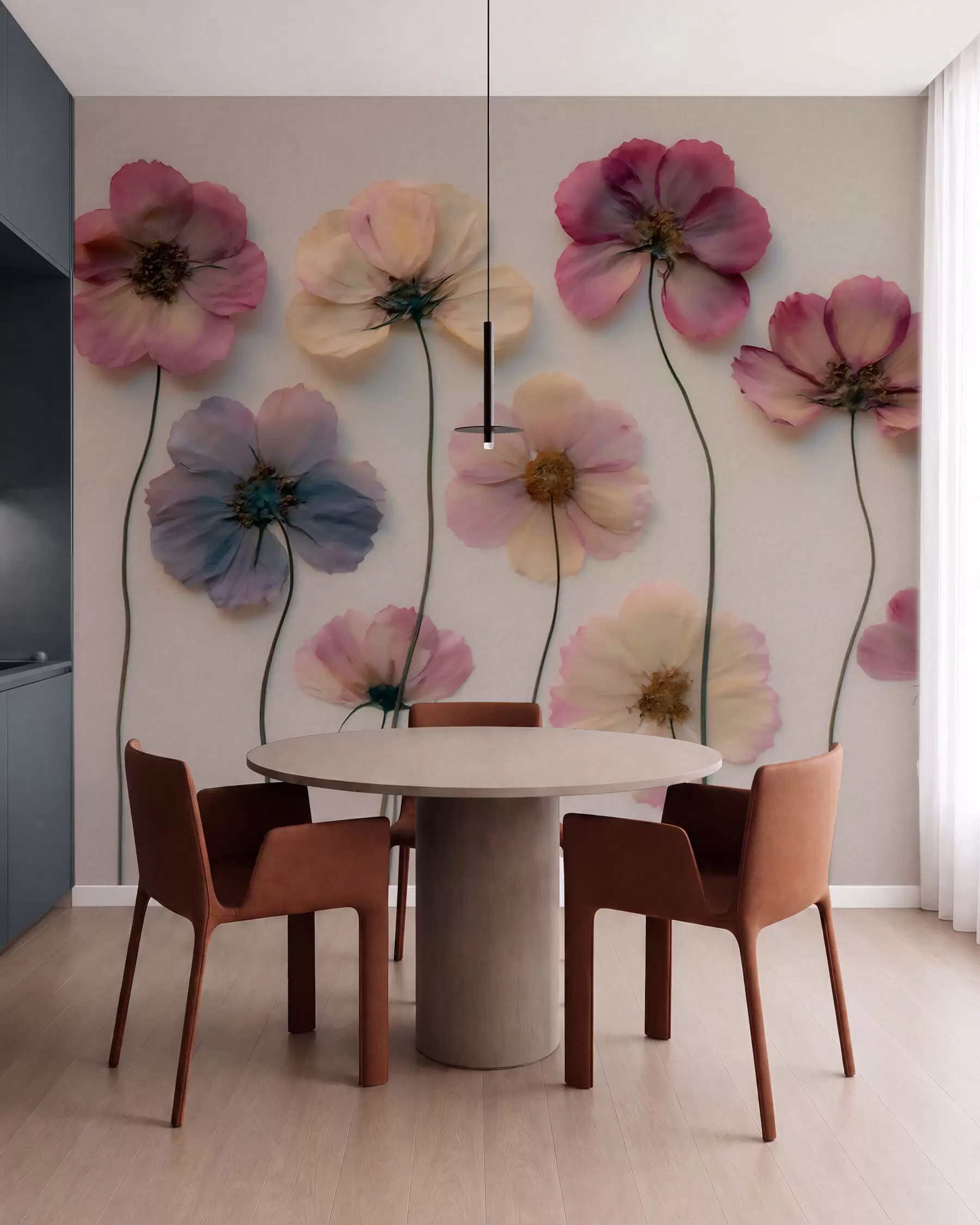 murais de parede Composição de herbário com efeito de flores prensadas e textura 3D w09911