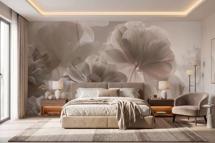 murais de parede Pétalas de magnólia em creme, estilo abstrato w09937