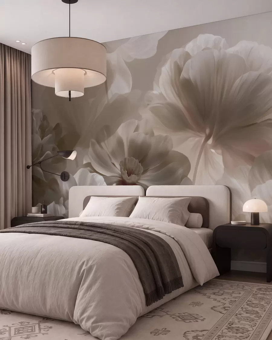 murais de parede Pétalas de magnólia em creme, estilo abstrato w09937