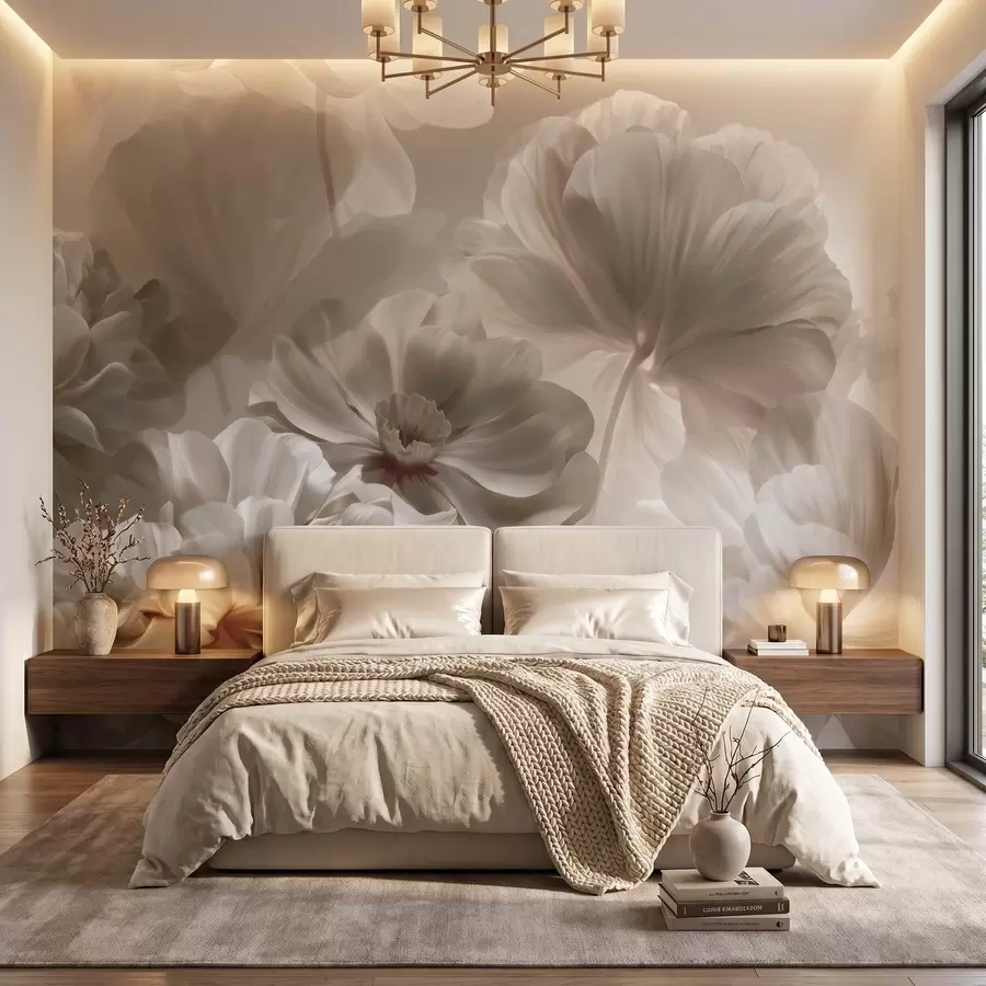 murais de parede Pétalas de magnólia em creme, estilo abstrato w09937