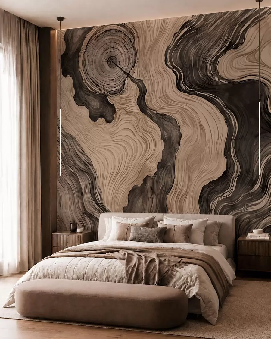 murais de parede Um padrão abstrato com um desenho linear que imita o veio da madeira w05729