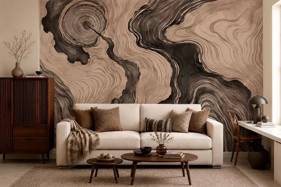 murais de parede Um padrão abstrato com um desenho linear que imita o veio da madeira w05729
