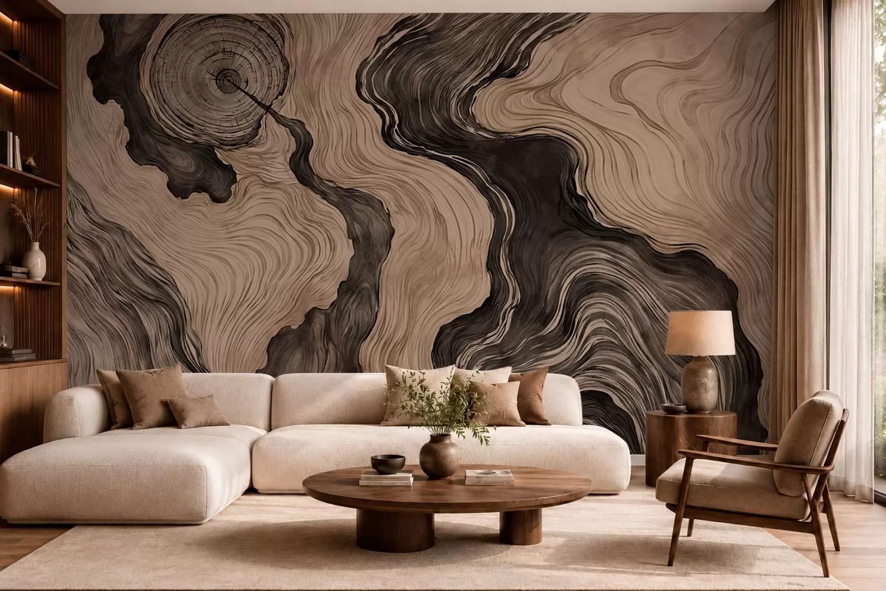 murais de parede Um padrão abstrato com um desenho linear que imita o veio da madeira w05729