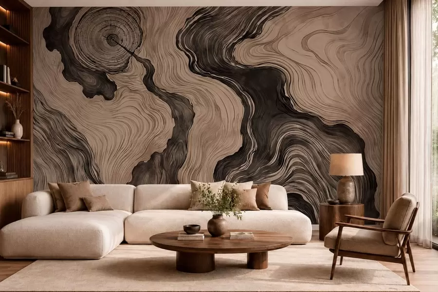 murais de parede Um padrão abstrato com um desenho linear que imita o veio da madeira w05729