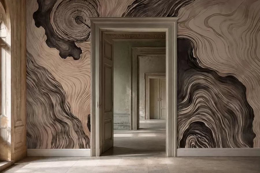 murais de parede Um padrão abstrato com um desenho linear que imita o veio da madeira w05729