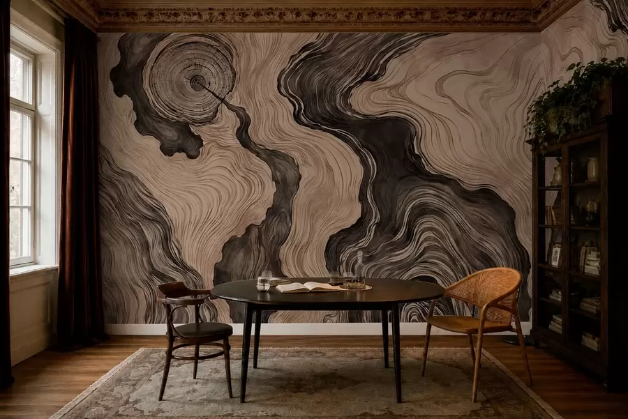 murais de parede Um padrão abstrato com um desenho linear que imita o veio da madeira w05729
