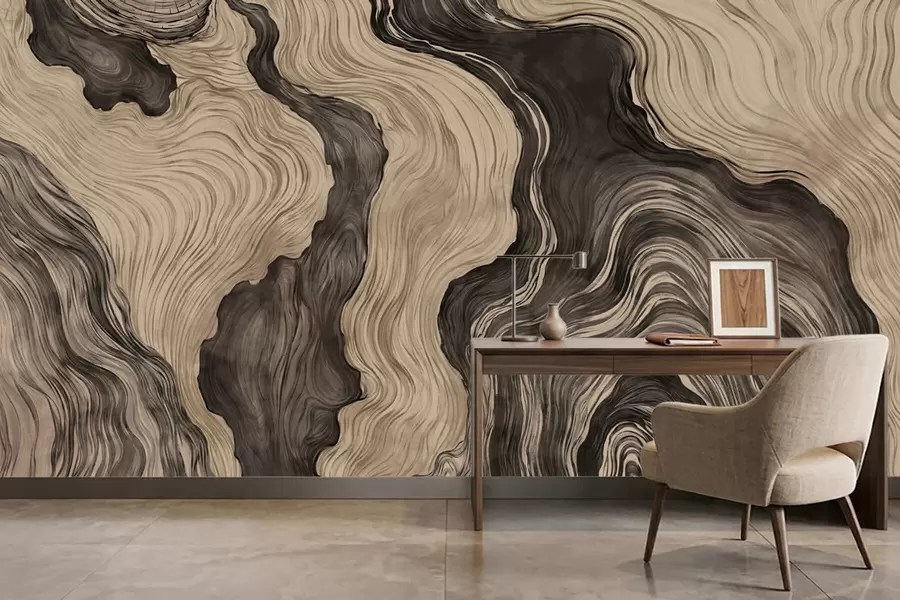 murais de parede Um padrão abstrato com um desenho linear que imita o veio da madeira w05729