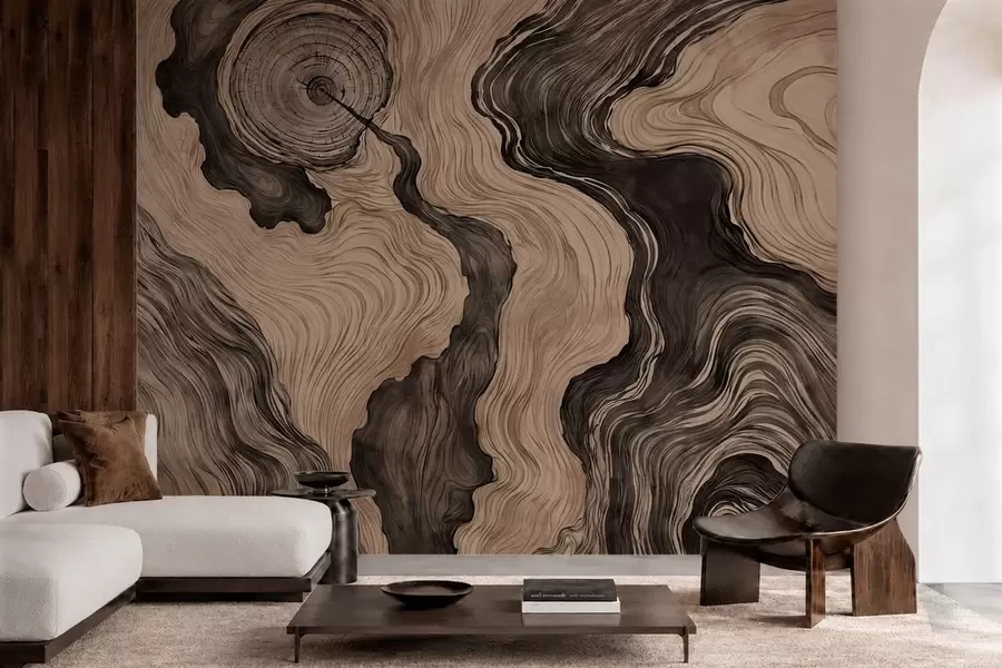 murais de parede Um padrão abstrato com um desenho linear que imita o veio da madeira w05729