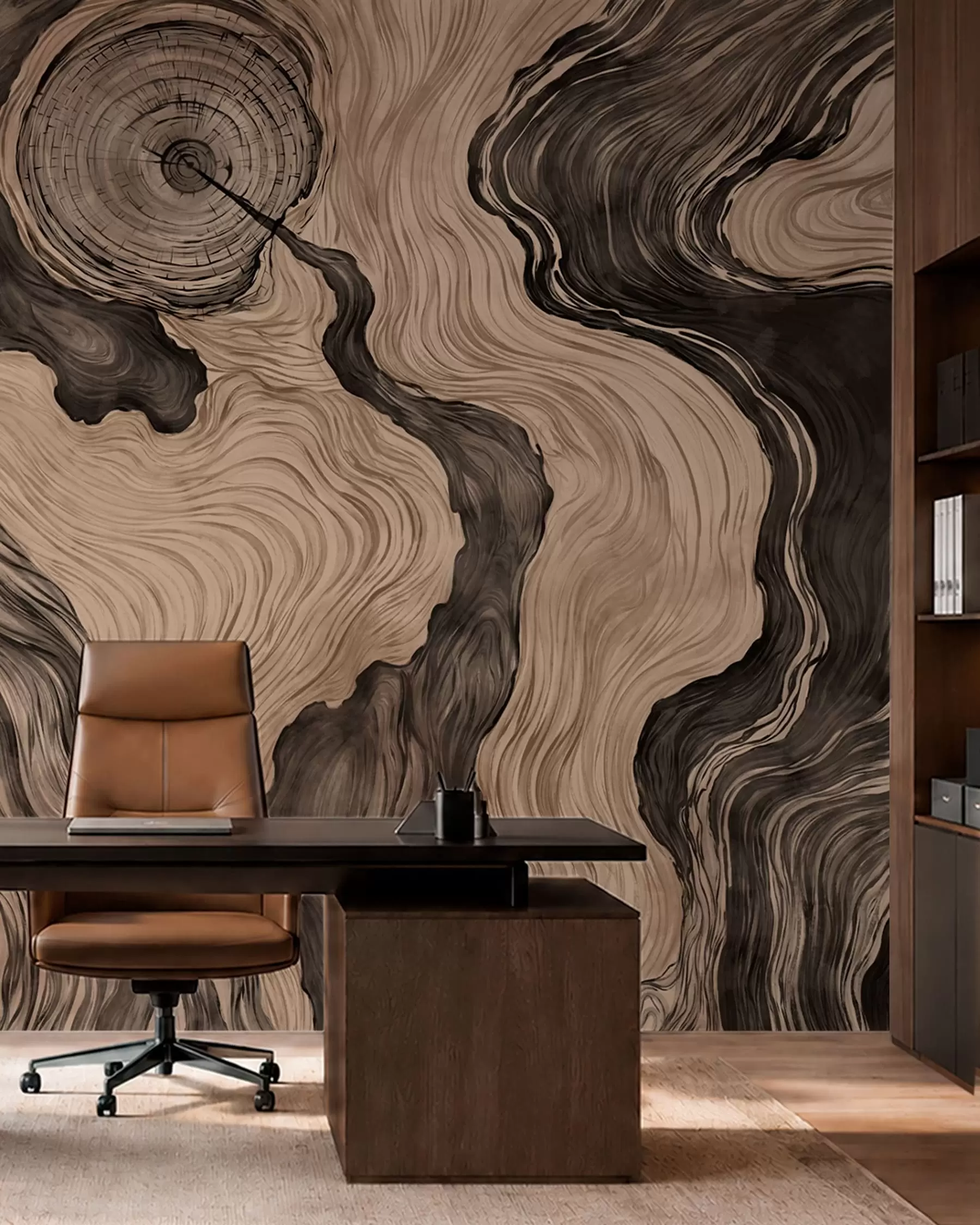 murais de parede Um padrão abstrato com um desenho linear que imita o veio da madeira w05729