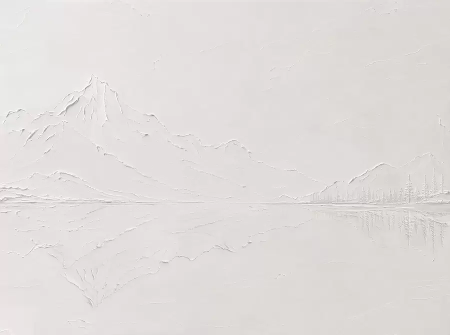 murais de parede Paisagem montanhosa em relevo com reflexo nas águas calmas w05739
