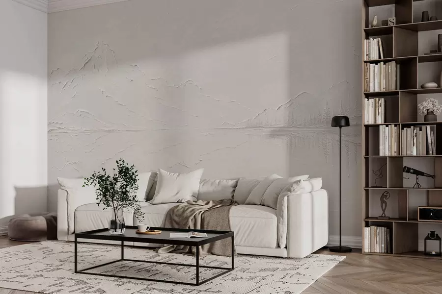 murais de parede Paisagem montanhosa em relevo com reflexo nas águas calmas w05739