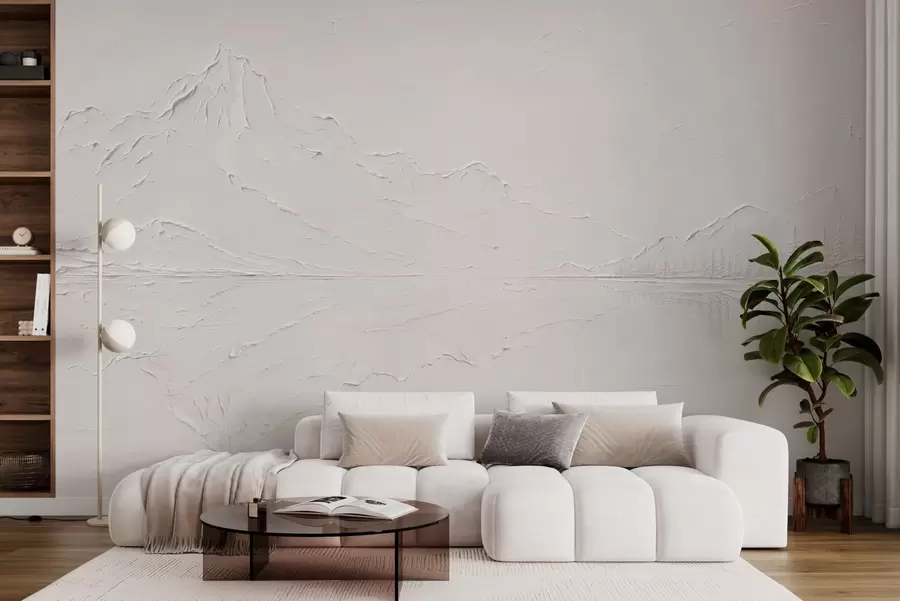 murais de parede Paisagem montanhosa em relevo com reflexo nas águas calmas w05739