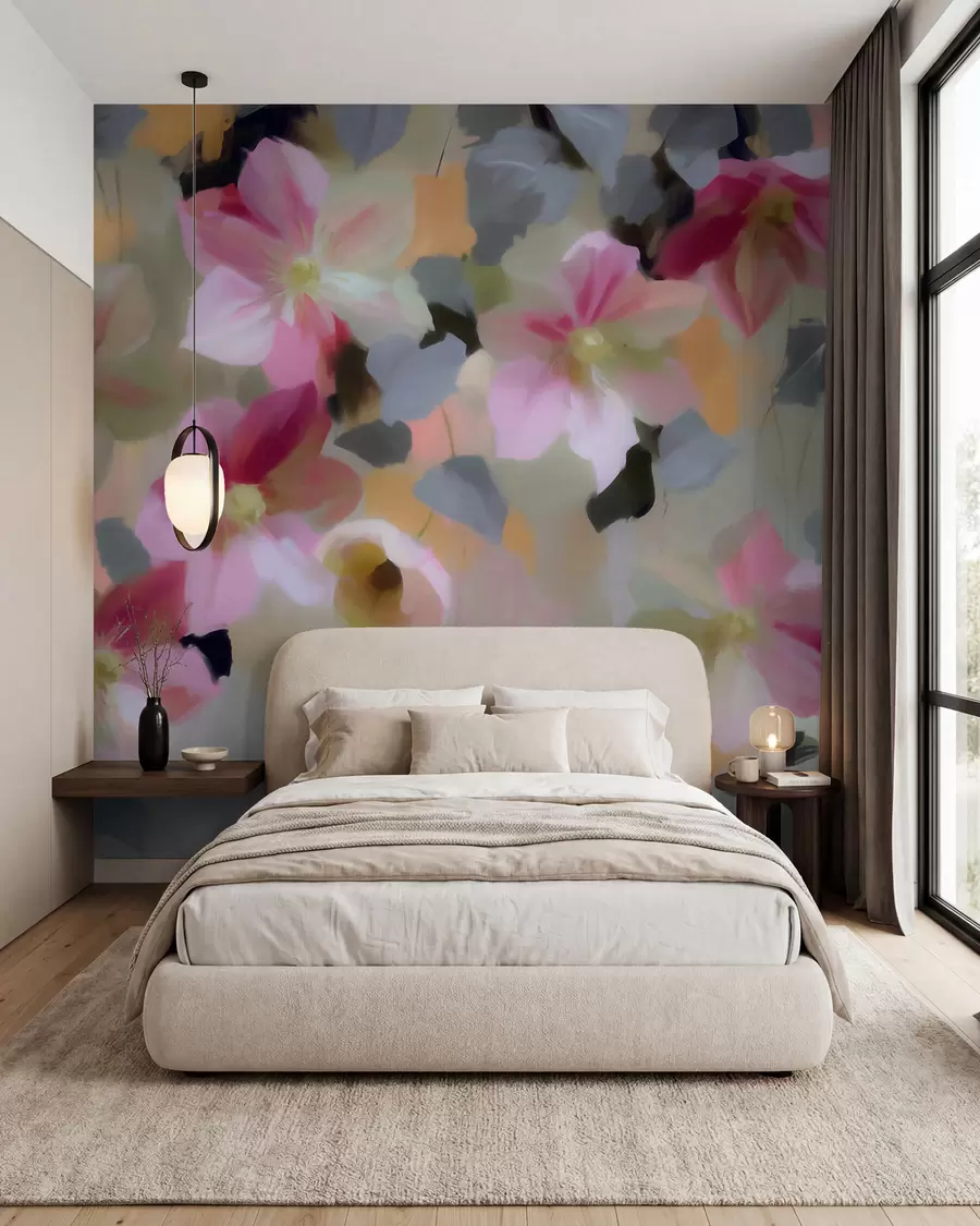 murais de parede Composição luminosa e arejada com flores suspensas em estilo aquarela w09931