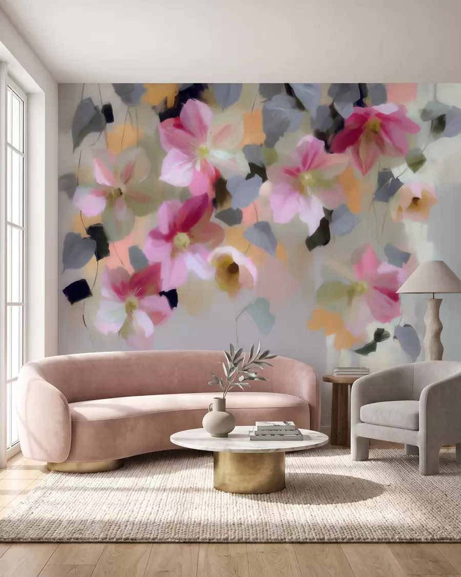 murais de parede Composição luminosa e arejada com flores suspensas em estilo aquarela w09931
