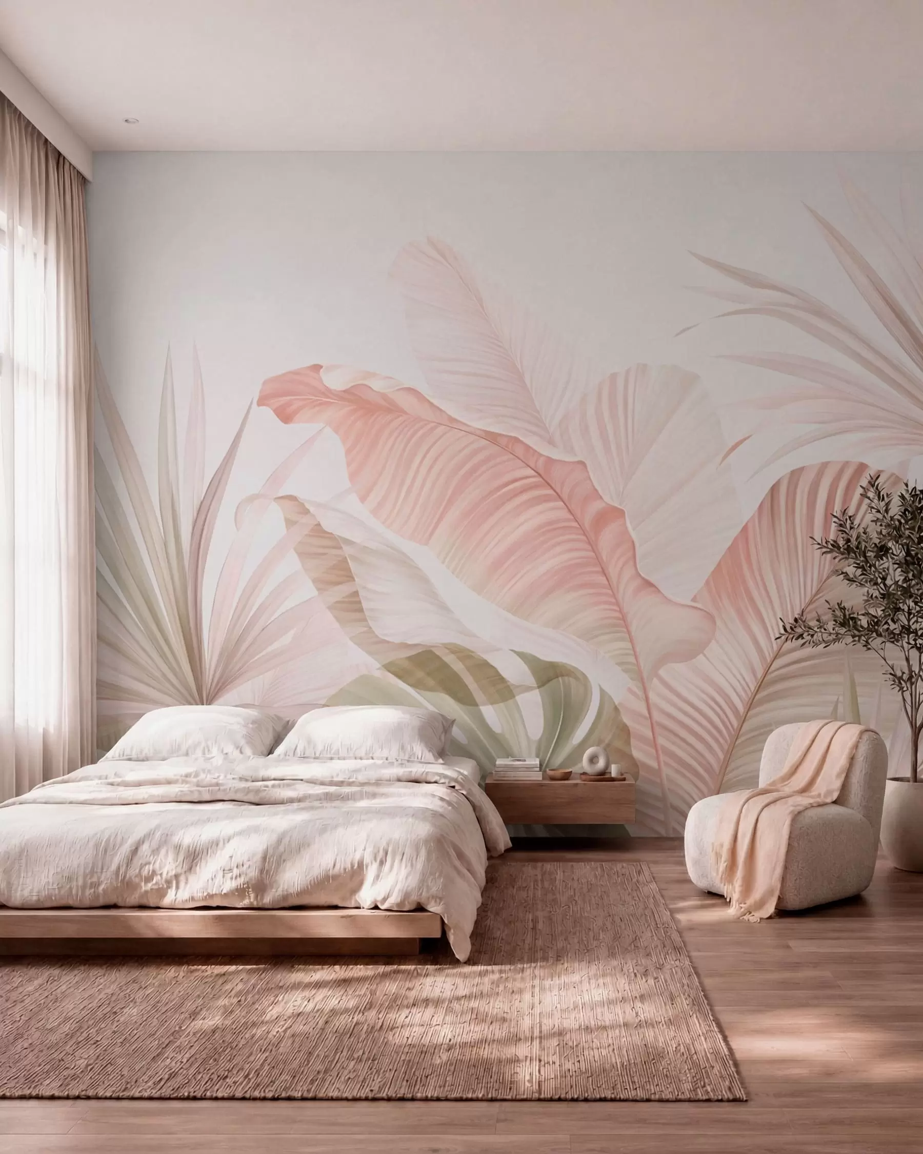 murais de parede Folhas tropicais delicadas em tons pastel w05810
